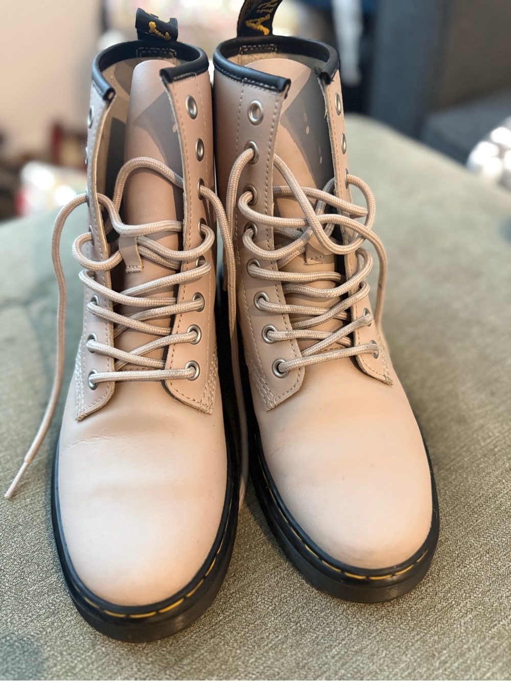 Dr. Martens Beige Lace-Up Ankle Boots with Black Sole